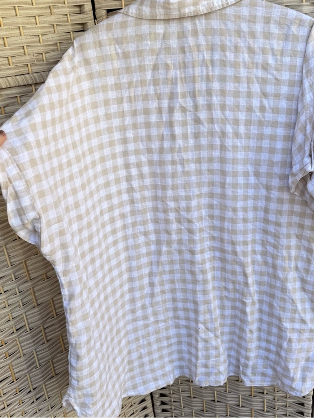 Laura Ashley Beige & White Gingham Linen Blend Oversized Tunic Top Size 3X - Picture 6 of 7